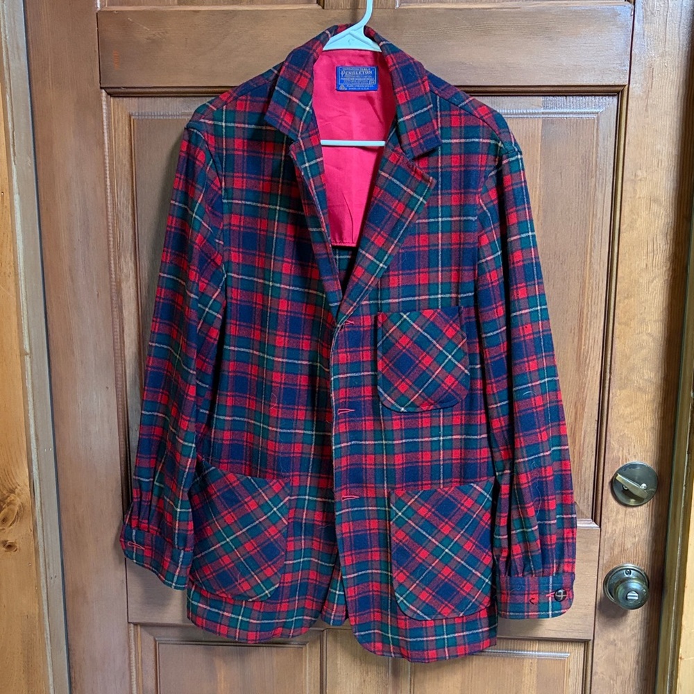 Vintage Pendleton Plaid Thin Blazer 100% Virgin Wool Size Medium
